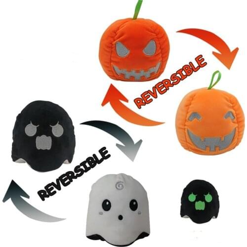 Flip Luminous Ghost Plush Toys Halloween Doll Reversible Double Side Expression Cute Kawaii Soft Pumpkin Holiday Gift Plush Toy