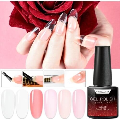T-TIAO CLUB Poly Building Nail Extension Gel Polish Clear Color Gel Finger Crystal Builder Top Base Gel DIY Nail Art Manicure