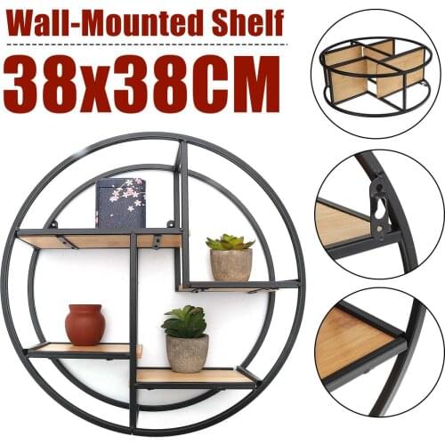 Living room wall hanging wrought iron shelf retro solid wood bookshelf partition wall decoration modern home log display stand