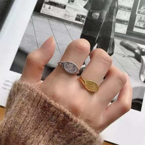 New Retro Sun Moon Rings for Women Men Personality Party Jewelry Gift Accessories Punk Engraved Flower Finger Ring Boho Jewelry