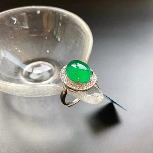 Natural ice green chalcedony opening adjustable ring Chinese retro diamonds exquisite sparkling charm ladies silver jewelry