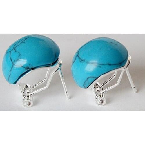 Hot sell new - Ladys generous Natural stone 925 silver Inlay Stud Earrings REAL Natural