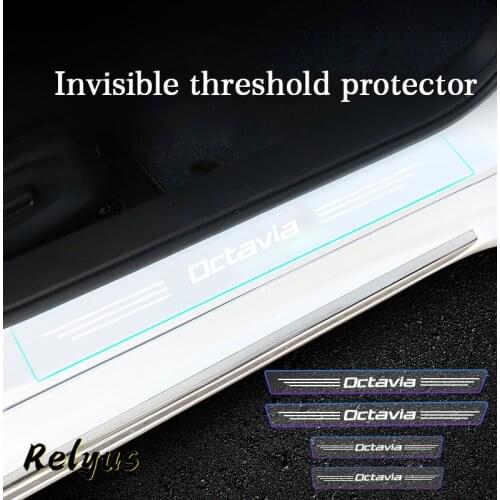 Car Door Sill Stickers Edge Protector Threshold Decoration Anti Scratch Transparent Film For Octavia 2 3 4 RS 5e Accessories
