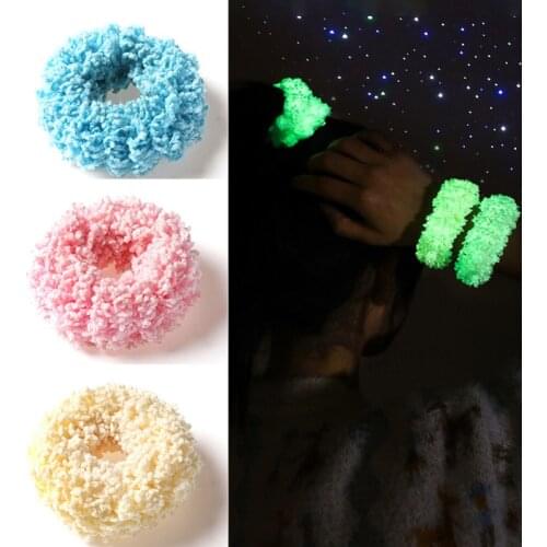 2021 New Fashion Colorful Plush Scrunchies Luminous Ponytail Holder Hairring Elastic Headbands Hair Accessories Women Party