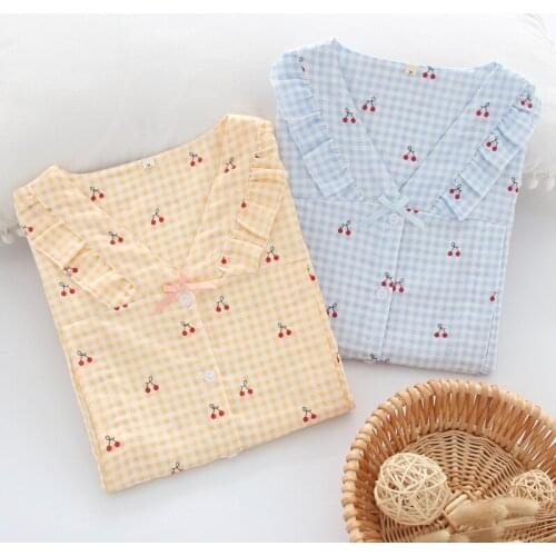 Confinement clothing spring summer double gauze small cherry new style maternal cotton thin breastfeeding and nursing clothing