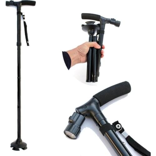 NEW 2019 Outdoor Elderly crutches TV products folding LED with light walking sticks Senior small four-legged walking sticks