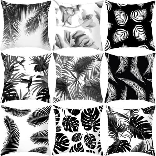 New Style White Black Cool Pillow Case Breathable Removable Leaf Pattern Throw Pillow Cover Case for Home Sofa Cafe Decor