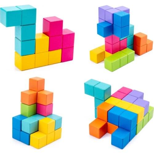 15 cards free 7pcs Beech box training cube improving attention puzzle 3d educational toys wood toys for children