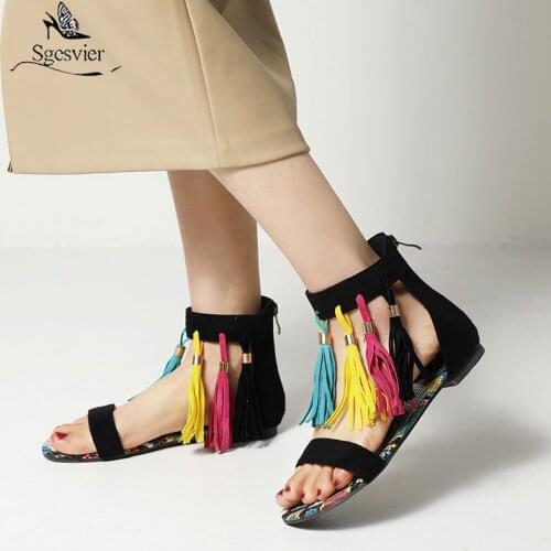 Sgesvier 2021 Black Lace Sandals Women Flip Flops Flat Sandals Women Bohemia Beach Shoes Women Plus Size Summer Fashion Woman