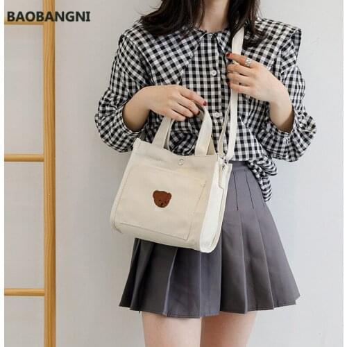 Small Tote Bags for Women Canvas Ladies Shoulder Shopper Bag Fashion Cotton Handbags Students Crossbody School Bag Satchel