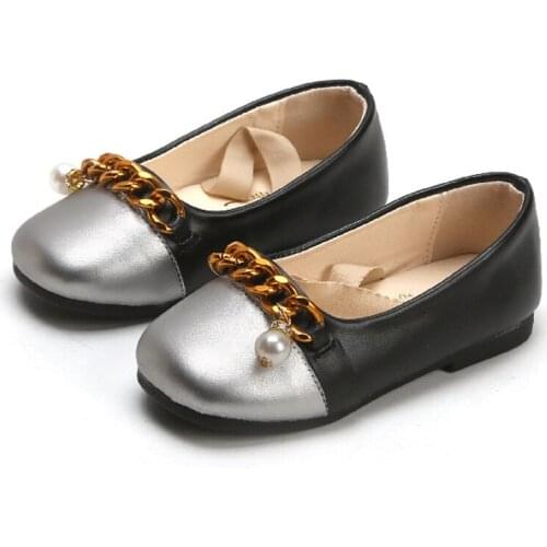 LOVIRS Girls Dance Shoes Casual Shallow Pearl Chain Ballet Flats Wedding Dress Shoes For Girs