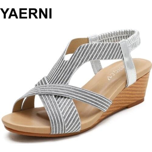 YAERNI Bohemian National Wind Open Toe Large Size Sandals 2021 Summer New Comfortable Holiday Sandals Slope With Roman Sandals