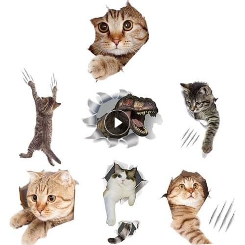 Cat Vivid 3D Wall Sticker Switch Bathroom Toilet Kitchen Decorative Decals Funny Animals Decor Sticker Poster PVC Mural Art DIY