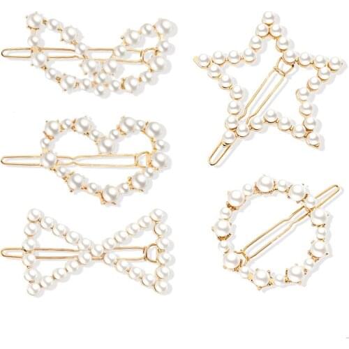 2020 New Stylish Fashion Elegant Artificial Pearl Star Rabbit Ear Heart Infinity Hair Clips Hair Pin Jewelry Accessory for Girls