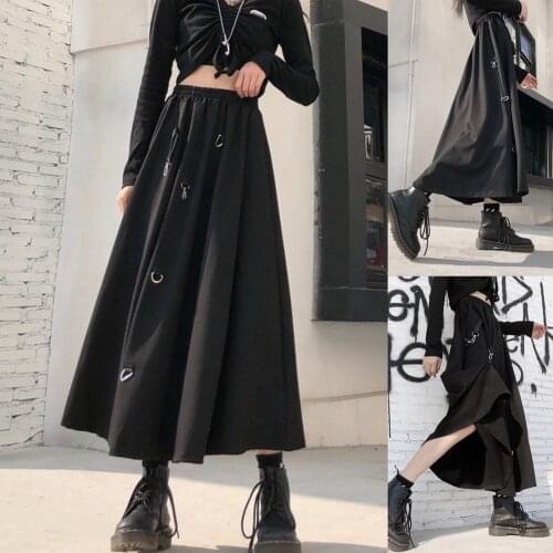 Dark Style Women Girl High Waist Hanging Buckle Summer Autumn Street Long Skirt Womens Clothing юбка с высокой талией 2021