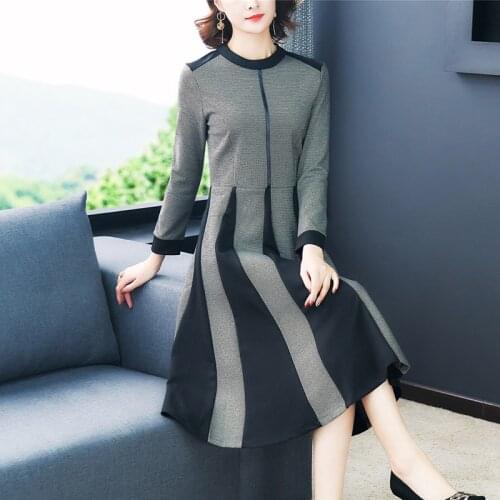 2021 Winter Plus Size Warm Midi Woolen Dresses Autumn Elegant Women Patchwork Long Sleeve Dresses Vintage Bodycon Party Vestidos