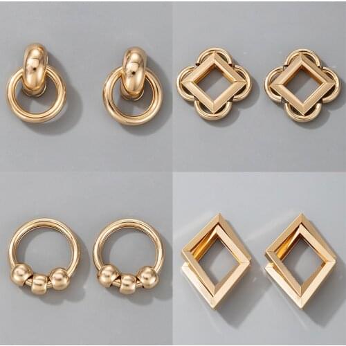 Docona Gold Retro Geometric Hollow Flowers Stud Earrings for Women Charming Rhombus Metal Alloy Earrings Wedding Jewelry Gifts