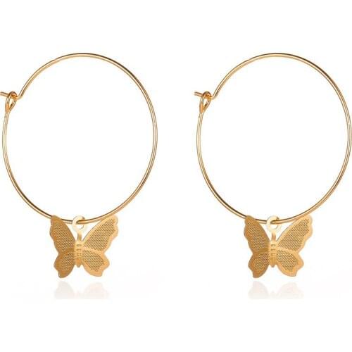 12 Pairs/Lot Acrylic Hoop Earrings Butterfly Loop Big Circle Dangle Pendants Gold Silver Color Insect Charm Eardrop Ear Jewelry