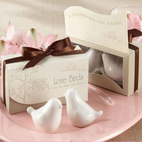 200Pcs = 100box Free Shipping Ceramics Love Bird Salt And Pepper Shaker Wedding Gifts For Guests articulos de fiesta Weding Souv
