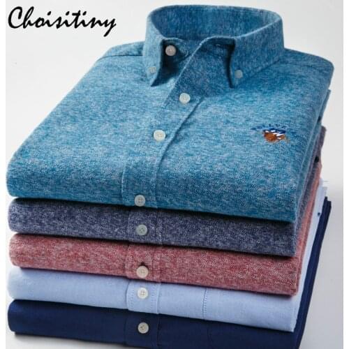 2018 Brand 100% Cotton Plain Shirt Men Spring Casual Shirts Sanding Dress Male Shirt Camisa Masculina Hight Quality