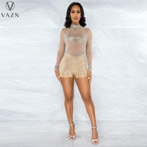 VAZN 2021 Early Autumn Playsuits Young Sexy Club Sweet Turtleneck Full Sleeve High Waist Women Slim Playsuits