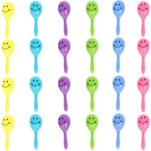 40JC 24pcs 3" Smiling Face Neon Maracas Fiesta Party Supplies Party Favors Noisemaker Party Decorations