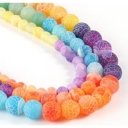7Color Mix Natural Matte Frost Cracked Dream Fire Dragon Veins Agates Stone Beads for Jewelry Making DIY Bracelet Necklace 15