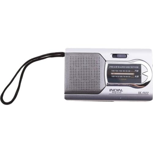 BC-R22 Mini Pocket AM FM Radio Slim Portable Radio Receiver Stereo Speakers Music Player with Telescopic Antenna