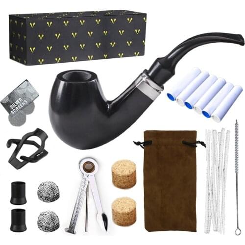 Black Ebony Pipe Sets 9mm Retro Activated Carbon Wooden Smoking Pipe Portable Cigarette Accessories Smoking Tools Mens Gifts