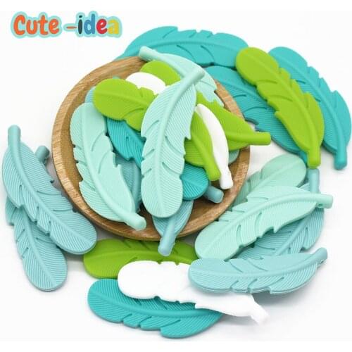 Cute-idea Baby Silicone Beads 10Pcs Food Grade Feather teething teethers Beads DIY infant Pacifier chains Accessories Toys Gift