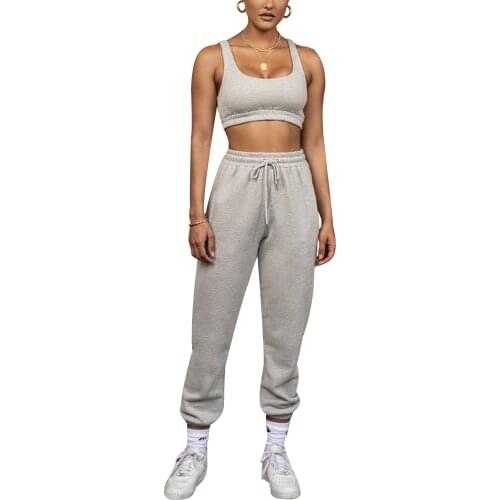 Women Sport 2 Piece Set Tracksuit Casual Outfits Suit Vest Crop Top+Pants Jogger Sweatpants Gym Clothing Sportswear Streetwear