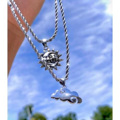 European and American Retro Sun God Pendant Sun Moon Fit Necklace Fashion round Creative Clavicle Chain Couple Necklace