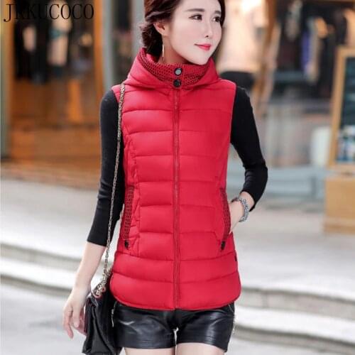 JKKUCOCO Top Hot Women Winter Vests Down Cotton vest Women Coats Pocket Zipper Hooded Tanks Warm Well Slim Outerwears 7 Colors