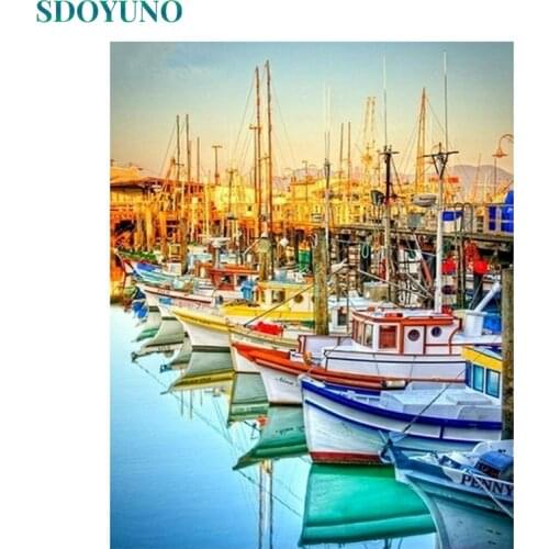 SDOYUNO Oil Paint By Numbers DIY Night Scenery Painting By Numbers On Canvas 60x75cm Frame Seascape Hand Painting Home Decor