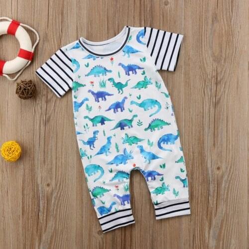 Newborn Infant Kids Baby Boy Girl Romper Jumpsuit Clothes Outfits Cute Dinosaur Print Short Sleeve Baby Boy Clothing