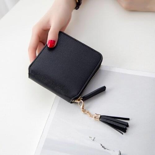 Womens Wallet Short Solid Color Tassel Female Multifunction Zipper Coin Purses Ladies Leather Card Holder Clutch Money Clip