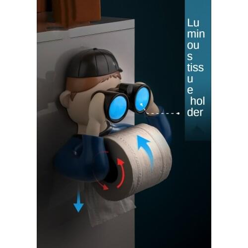 Resin Creative Paper Towel Rack With Luminous Cute Cartoon Pump Box Towel Storage Roll Paper Tube Rack Free Punch Wall Hanging