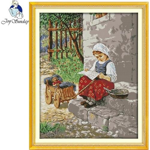 Peasant girl counted cross stitch kits DMC 14CT printed canvas scenery pattern embroidery needlework sets handicraft home decor