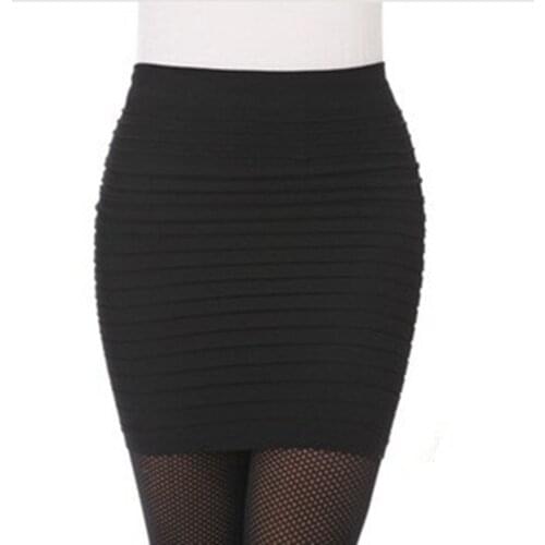 Summer Elastic Pleated Short Women Skirt High Waist Pencil Skirt Elastic Mini Candy Color Skirts