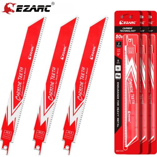 EZARC 1/2/3Pcs 225mm Carbide Reciprocating Saw Blade R978HM Endurance for Thick Metal, Cast Iron, Alloy Steel 9-Inch 8TPI