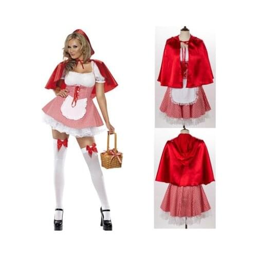 Little Red Ridinghood Cosplay Costume Plus size S-6XL For Halloween Plaid Queen Uniform Women Short Dresses JY040