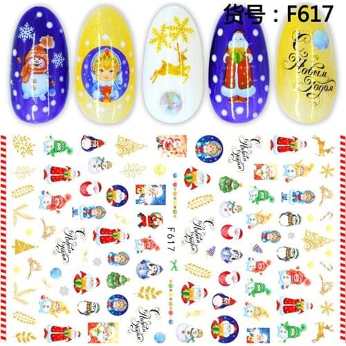10PCS Christmas Santa Claus White Penguin Christmas Tree Gift Pattern Nail Sticker Nail Slider Decoration Beauty Tool