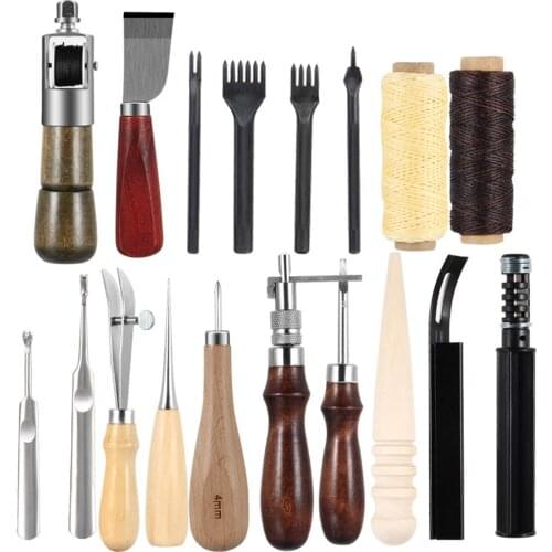 18 Pcs Leather Sewing Tools Craft DIY Hand Stitching Awl Waxed Thimble Canvas Leather Craft Lhipping WXV Sale