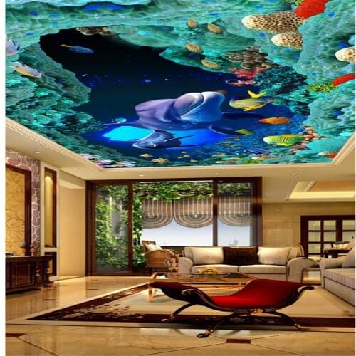 Ocean World Dolphin 3D Ceiling Ceiling Mural modern wallpaper for living room 3d landscape wallpaper