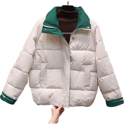 New 2020 Cotton Coat Short Womens Down Cotton Jacket Large Size Loose Winter Parka Jackets Black Creamy-white Outwear Parkas