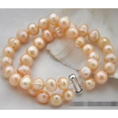New hot 2strands 8" 11mm baroque pink freshwater pearl bracelet