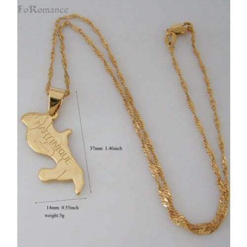 YELLOW GOLD GP PLATED 18" WATER WAVE NECKLACE & VIVID MARTINIQUE MAP SHAPE PENDANT