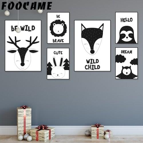FOOCAME Deer Lion Rabbit Cartoon Animal Nordic Poster Nursery Wall Print Art Canvas Painting Decoration Pictures Child Room Kids