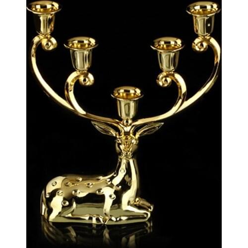 Gold Reindeer Metal Alloy Stick Candle Holder With Five Cups European Christmas Theme Home Table Decor Elegant Animal Figurines