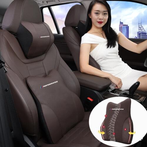PU Leather Memory Car Neck Pillow for BMW Universal Seat Back Cushion Headrest Support Waist Quilt Lumbar Support Car Accesories